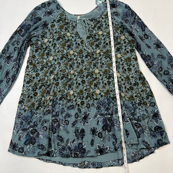 Free People Dress Womens Medium Lucky Loosey Mini Tunic Blue Paisley Floral Boho - Picture 11 of 11